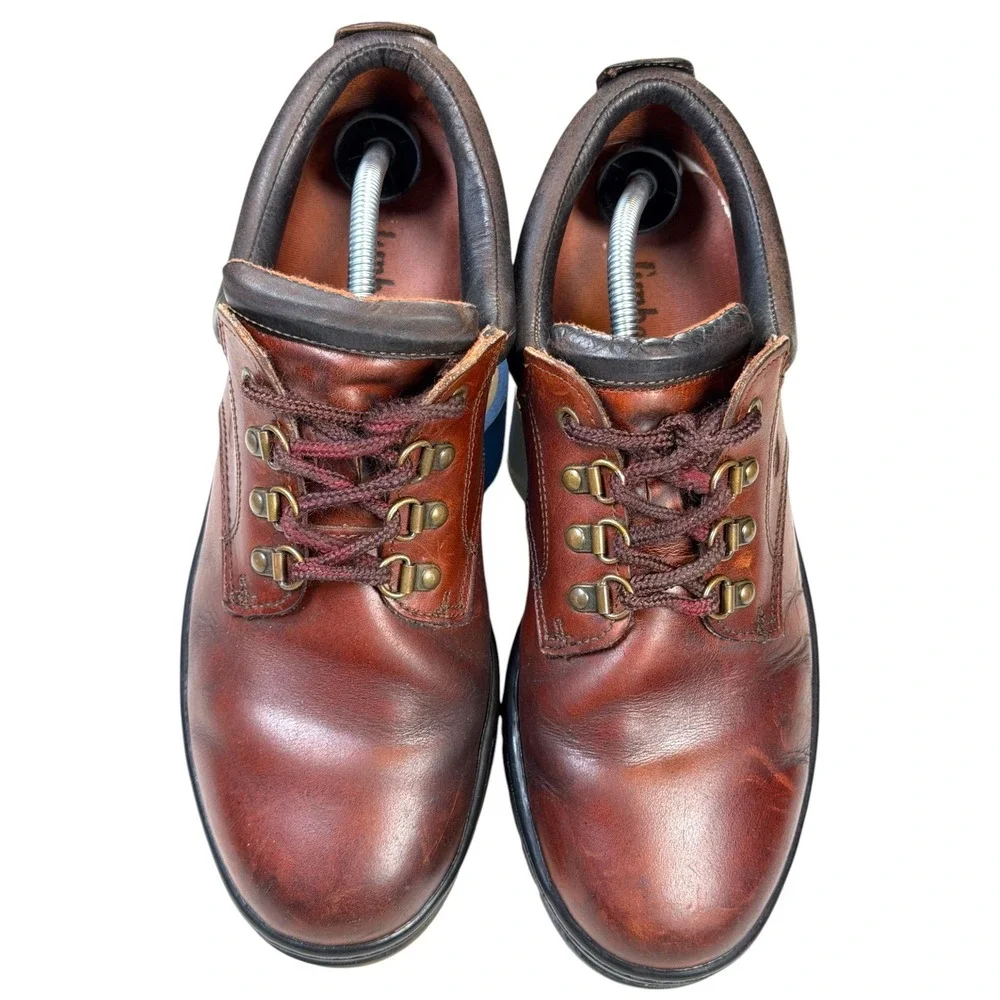Vintage Timberland Low Oxford Boots Mens 11 Brown Leather Lug Sole Hiking Y2K